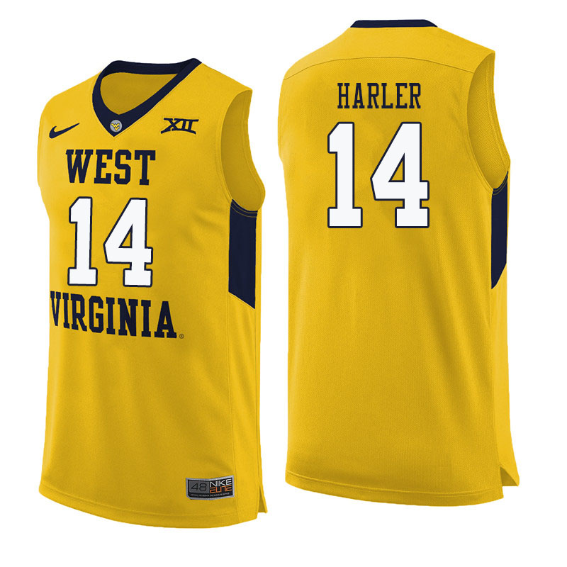 Men #14 Chase Harler West Virginia Mountaineers College Basketball Jerseys Sale-Yellow